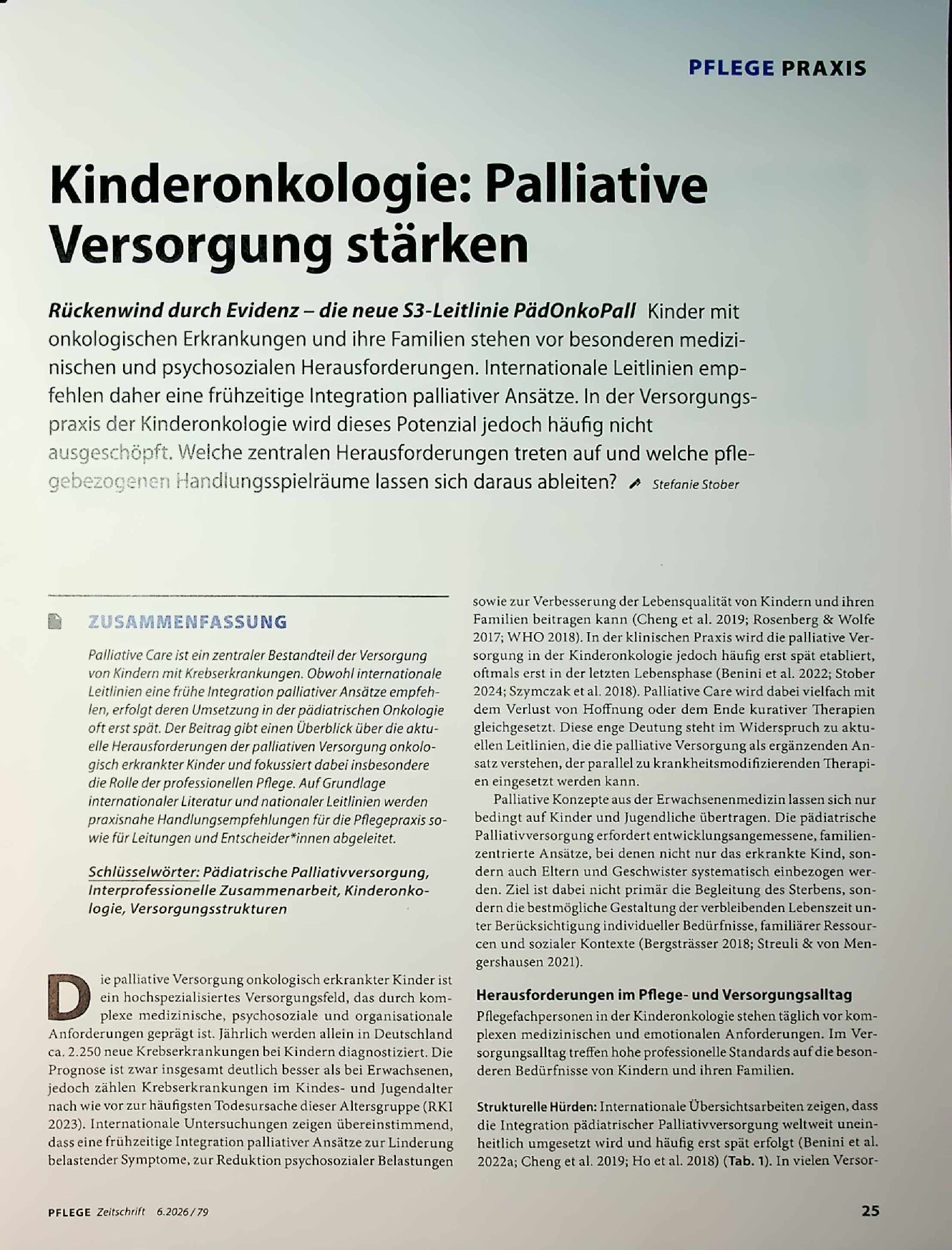 Vorschauseite 1: Kinderonkologie: Palliative Versorgung stärken