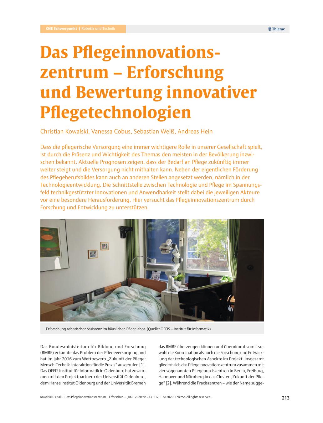 Vorschauseite 1: Das Pflegeinnovationszentrum - Erforschung und Bewertung innovativer Pflegetechnologien