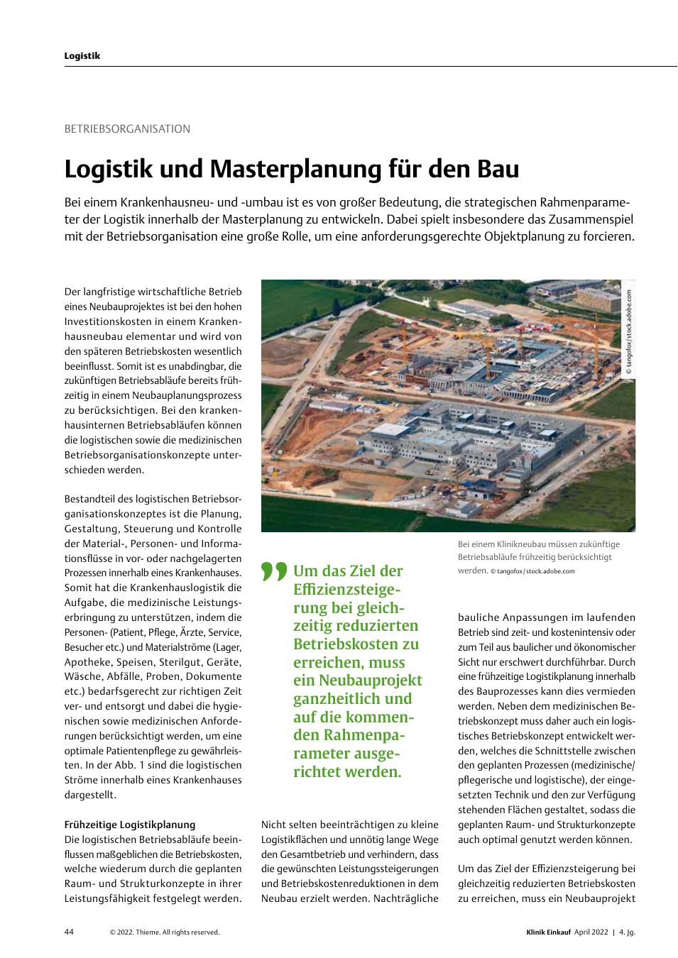 Vorschauseite 1: Betriebsorganisation: Logistik und Masterplanung für den Bau