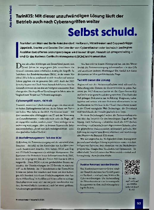 Vorschauseite 1: TwinKIS: Mit dieser unkomplizierten Lösung läuft der Betrieb auch nach Cyberangriffen weiter. Selbst schuld.