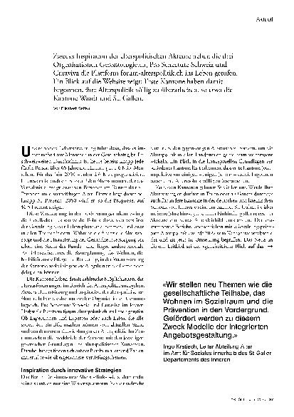 Vorschauseite 2: Alterspolitik: Kantone können voneinander lernen.