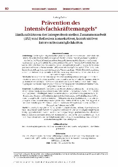 Vorschauseite 1: Prävention des Intensivfachkräftemangels