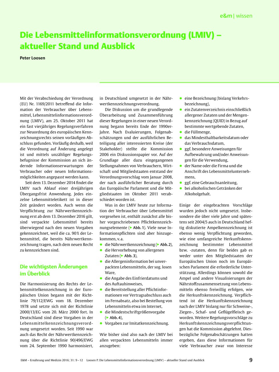 Vorschauseite 1: Die Lebensmittelinformationsverordnung (LMIV) – aktueller Stand und Ausblick