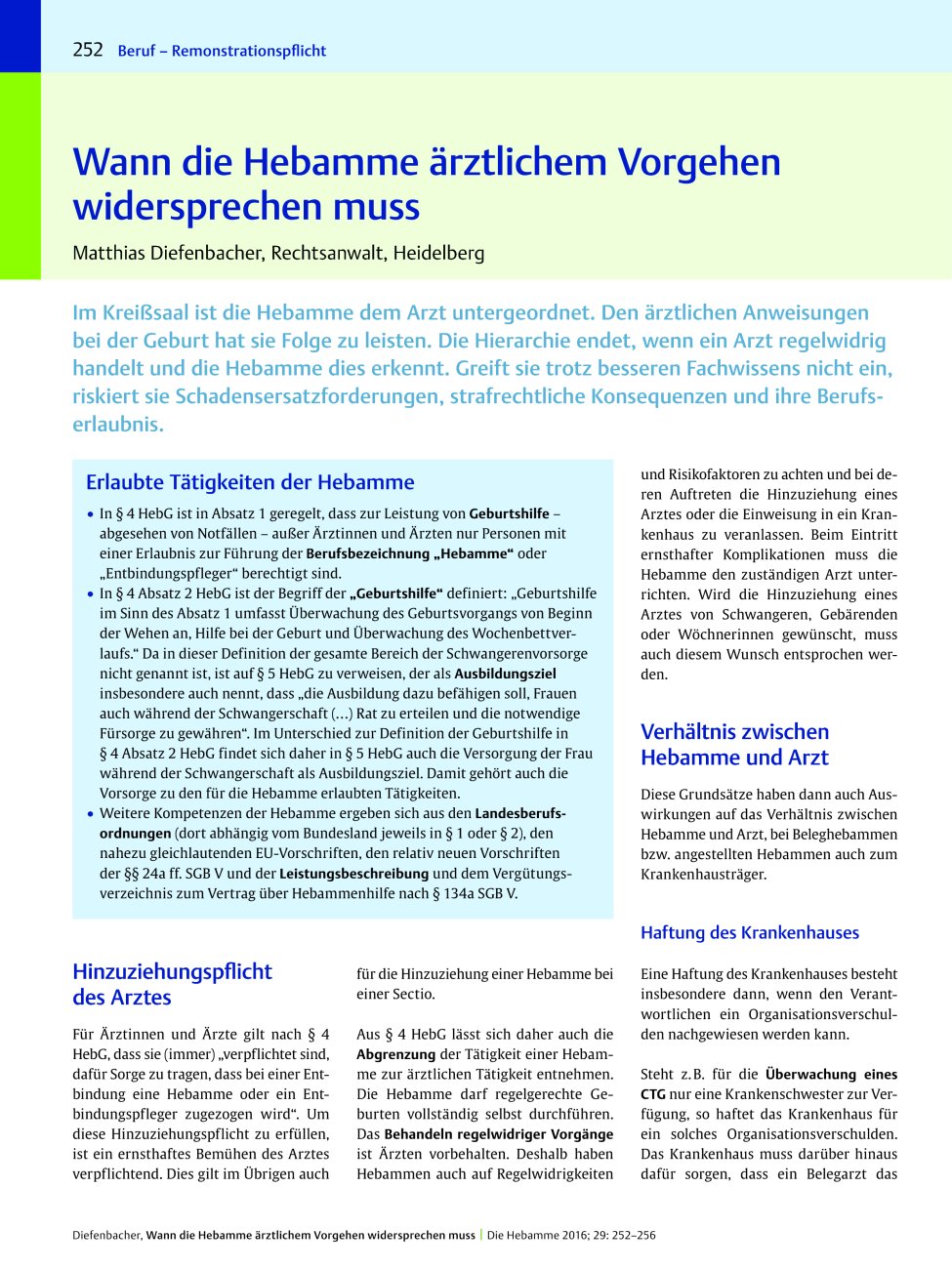 Vorschauseite 1: Wann die Hebamme ärztlichem Vorgehen widersprechen muss