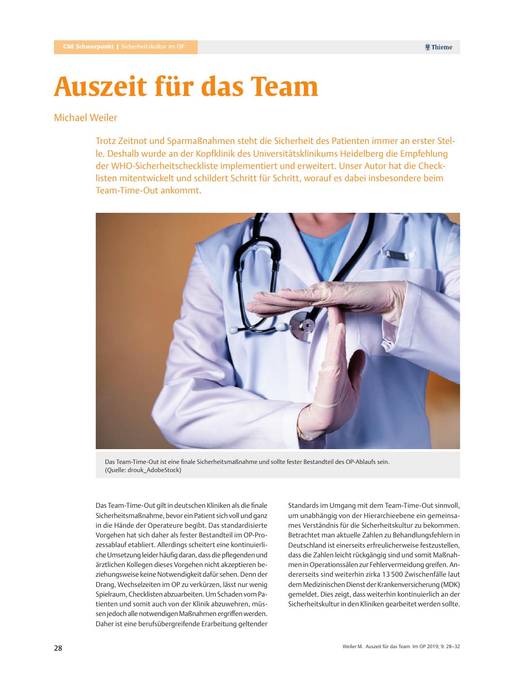 Vorschauseite 1: Auszeit für das Team