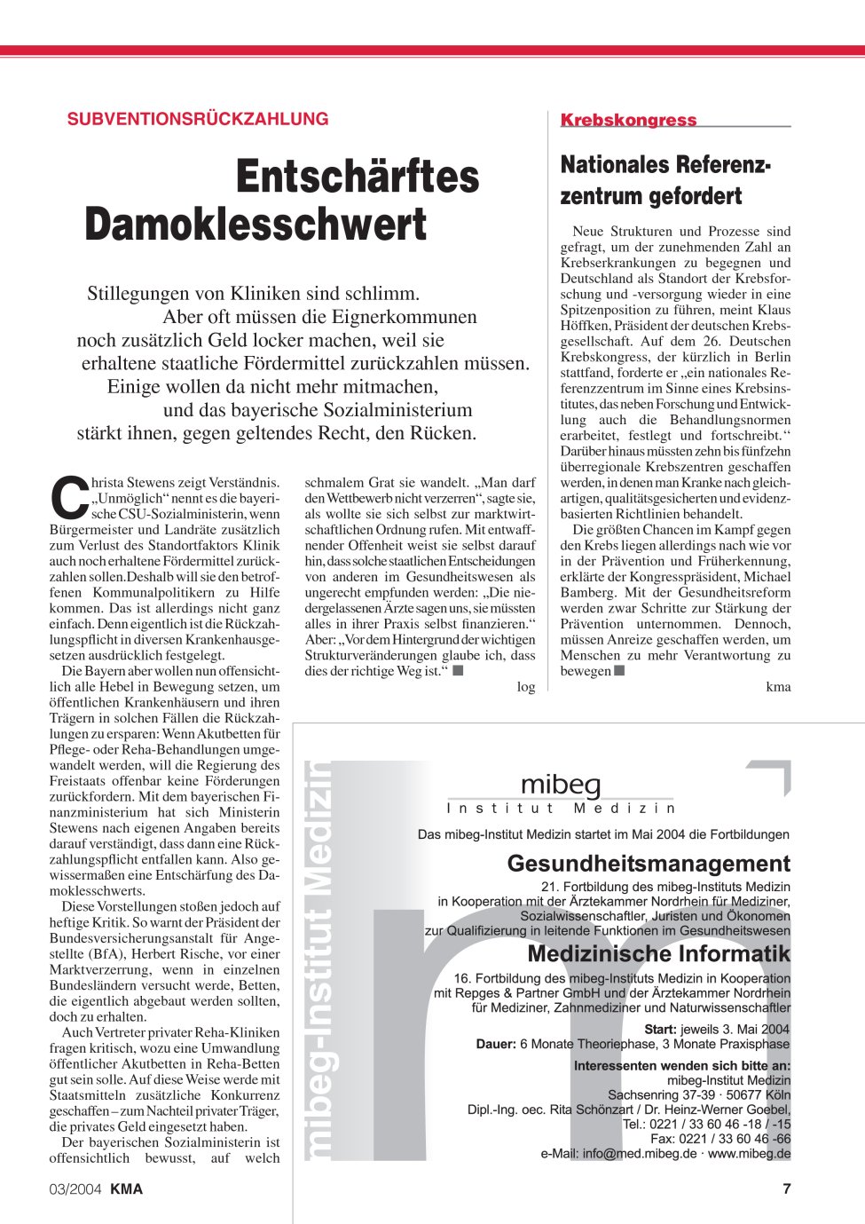 Vorschauseite 1: Nationales Referenzzentrum gefordert