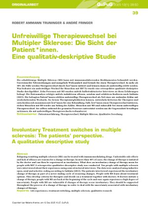 Vorschauseite 1: Unfreiwillige Therapiewechsel bei Multipler Sklerose: Die Sicht der Patient*innen. Eine qualitativ-deskriptive Studie