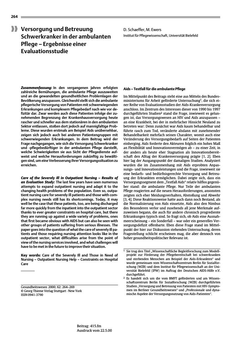 Vorschauseite 1: Versorgung und Betreuung Schwerkranker in der ambulanten Pflege - Ergebnisse einer Evaluationsstudie