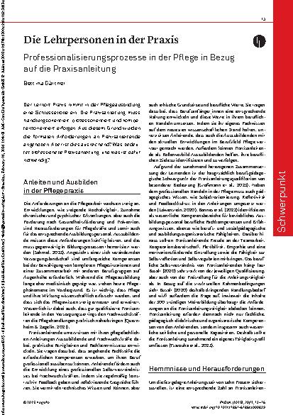 Vorschauseite 1: Die Lehrpersonen in der Praxis Professionalisierungsprozesse in der Pflege in Bezug auf die Praxisanleitung