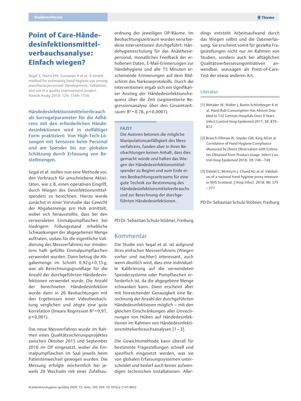Vorschauseite 1: Point of Care-Händedesinfektionsmittelverbrauchsanalyse: Einfach wiegen?