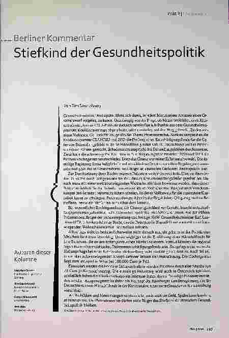 Vorschauseite 2: Berliner Kommentar: Stiefkind der Gesundheitspolitik
