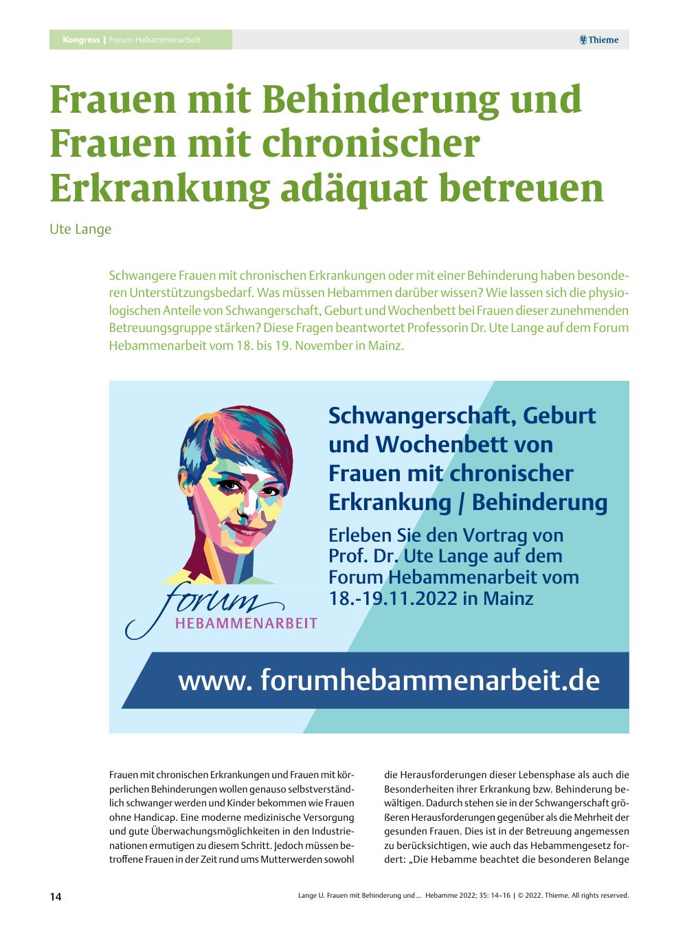 Vorschauseite 1: Frauen mit Behinderung und Frauen mit chronischer Erkrankung adäquat betreuen.