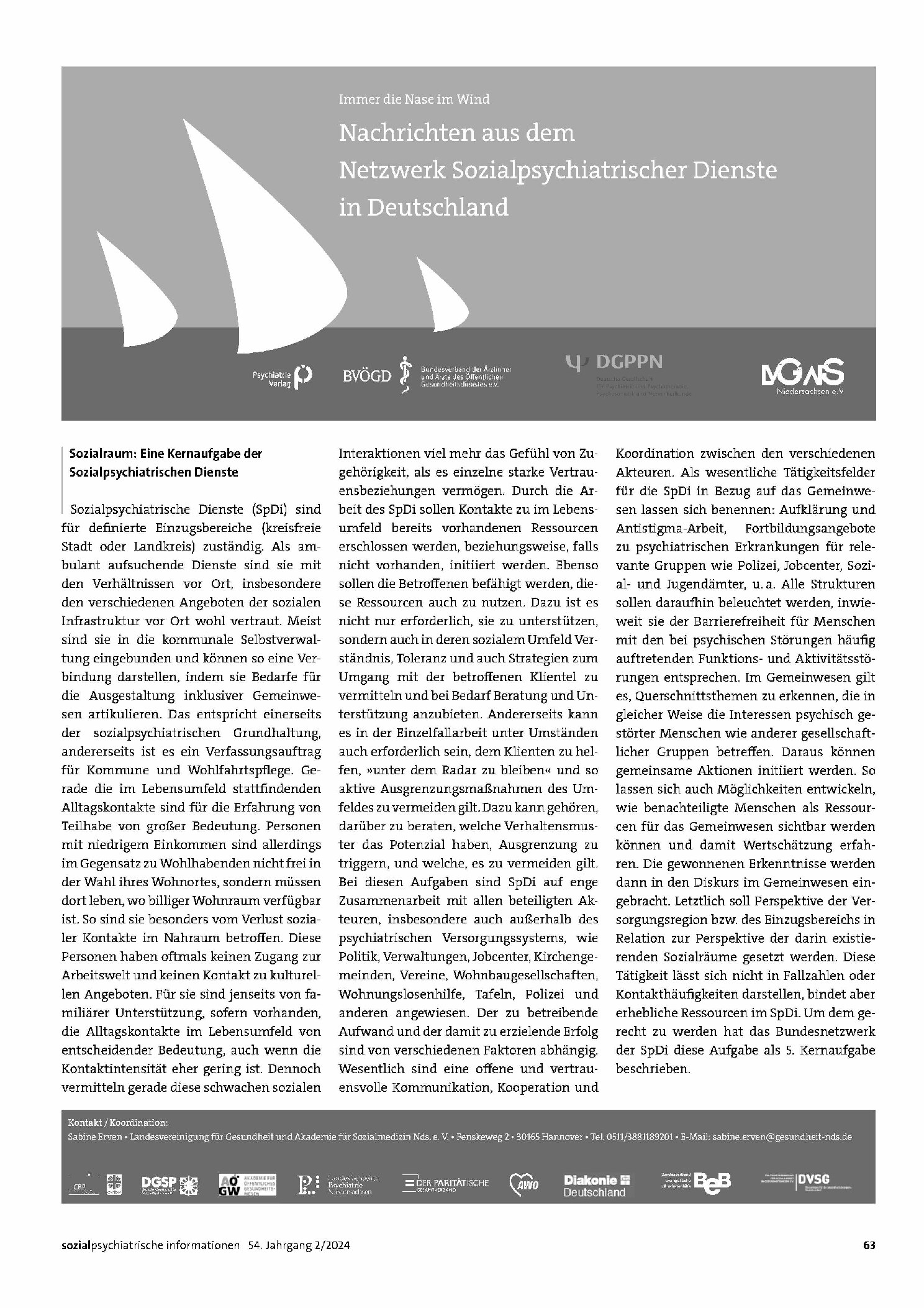 Vorschauseite 1: Immer die Nase im Wind. Nachrichten aus dem Netzwerk Sozialpsychiatrischer Dienste in Deutschland