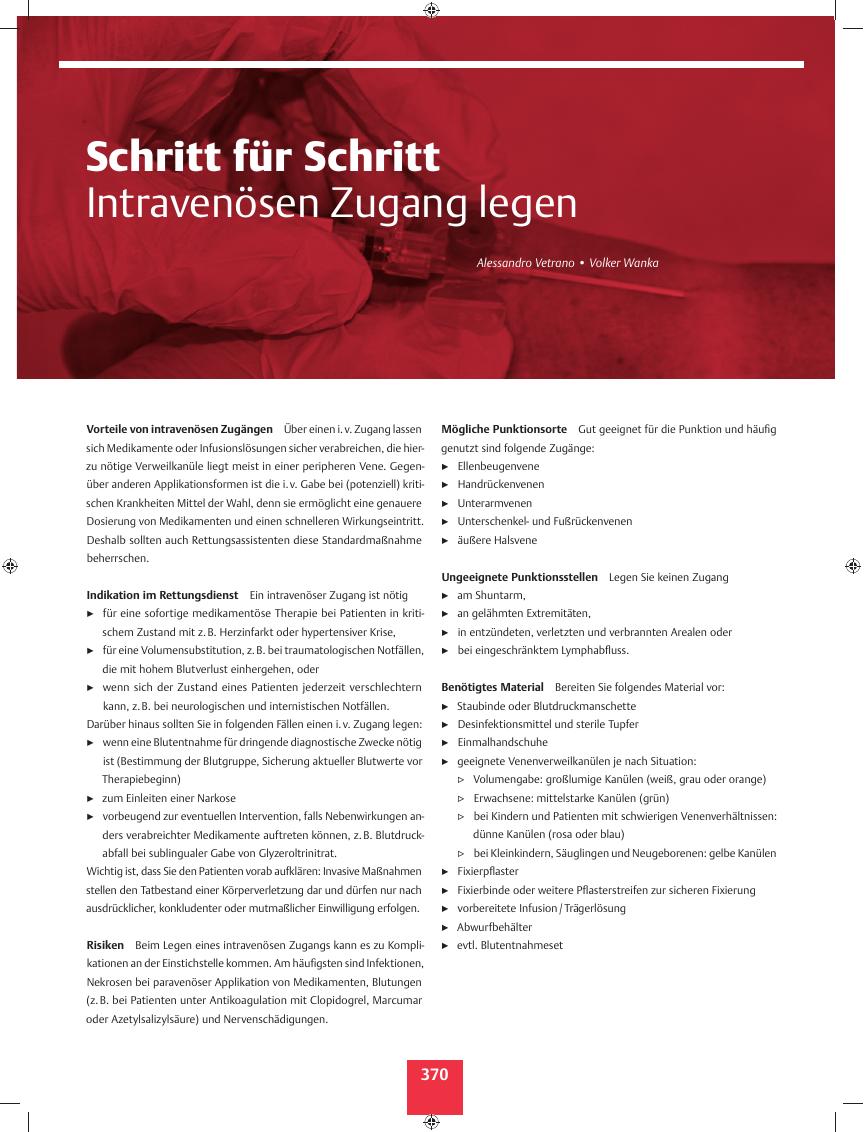 Vorschauseite 1: Schritt für Schritt ? Intravenösen Zugang legen