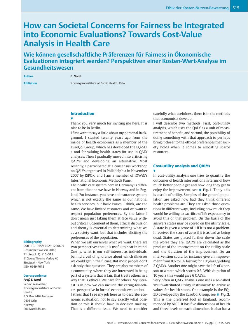 Vorschauseite 1: How can Societal Concerns for Fairness be Integrated into Economic Evaluations? Towards Cost-Value Analysis in Health Care