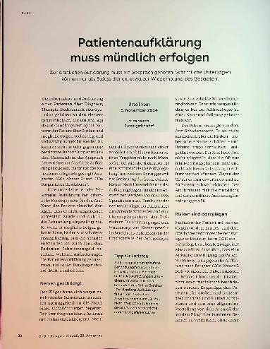 Vorschauseite 1: Patientenaufklärung muss mündlich erfolgen