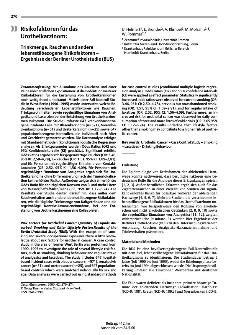Vorschauseite 1: Risikofaktoren für das Urothelkarzinom: