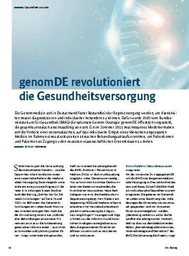 Vorschauseite 1: GenomDE revolutioniert die Gesundheitsversorgung.