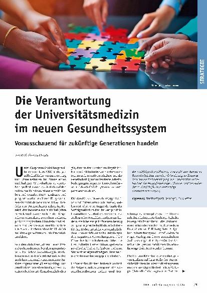 Vorschauseite 1: Die Verantwortung der Universitätsmedizin im neuen Gesundheitssystem: Vorausschauend für zukünftige Generationen handeln.