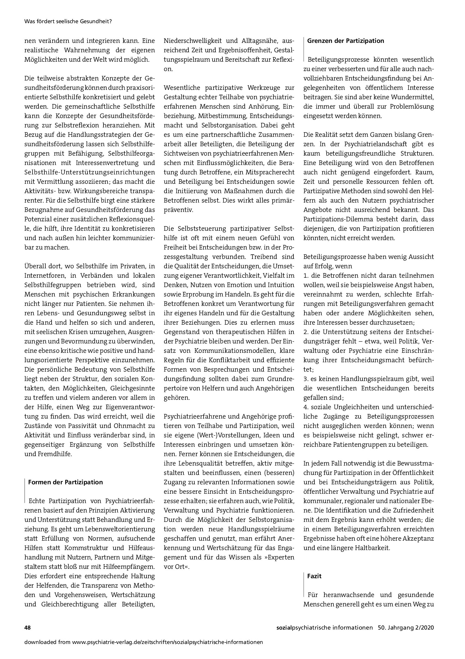 Vorschauseite 4: Entstigmatisierung und Partizipation. Wie und unter welchen Voraussetzungen können die Selbsthilfe-Initiativen Betroffener und Angehöriger primärpräventiv wirksam werden?