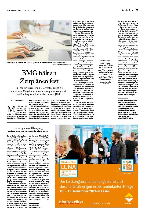 Vorschauseite 1: BMG hält an Zeitplänen fest.
