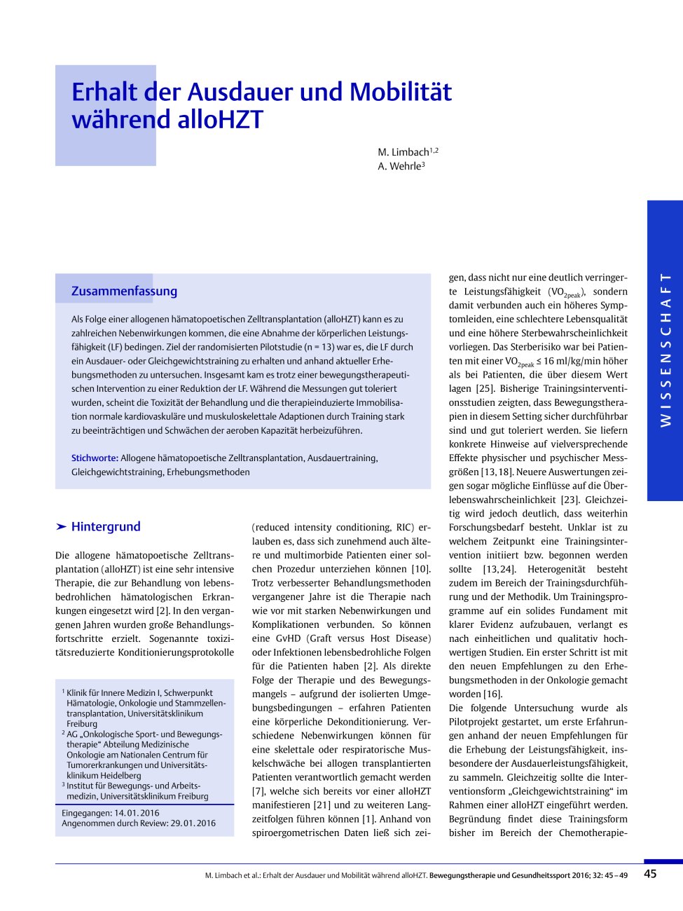 Vorschauseite 1: Erhalt der Ausdauer und Mobilität während alloHZT