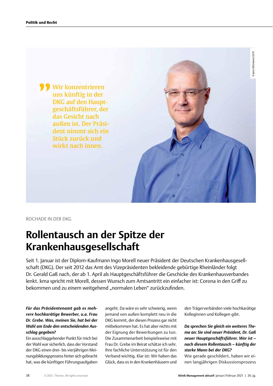 Vorschauseite 1: Rochade in der DKG: Rollentausch an der Spitze der Krankenhausgesellschaft