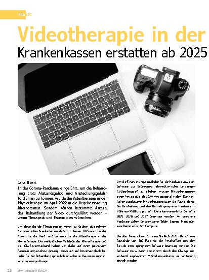 Vorschauseite 1: Videotherapie in der Physiotherapie: Krankenkassen erstatten ab 2025 Kosten für Hardware und Software.