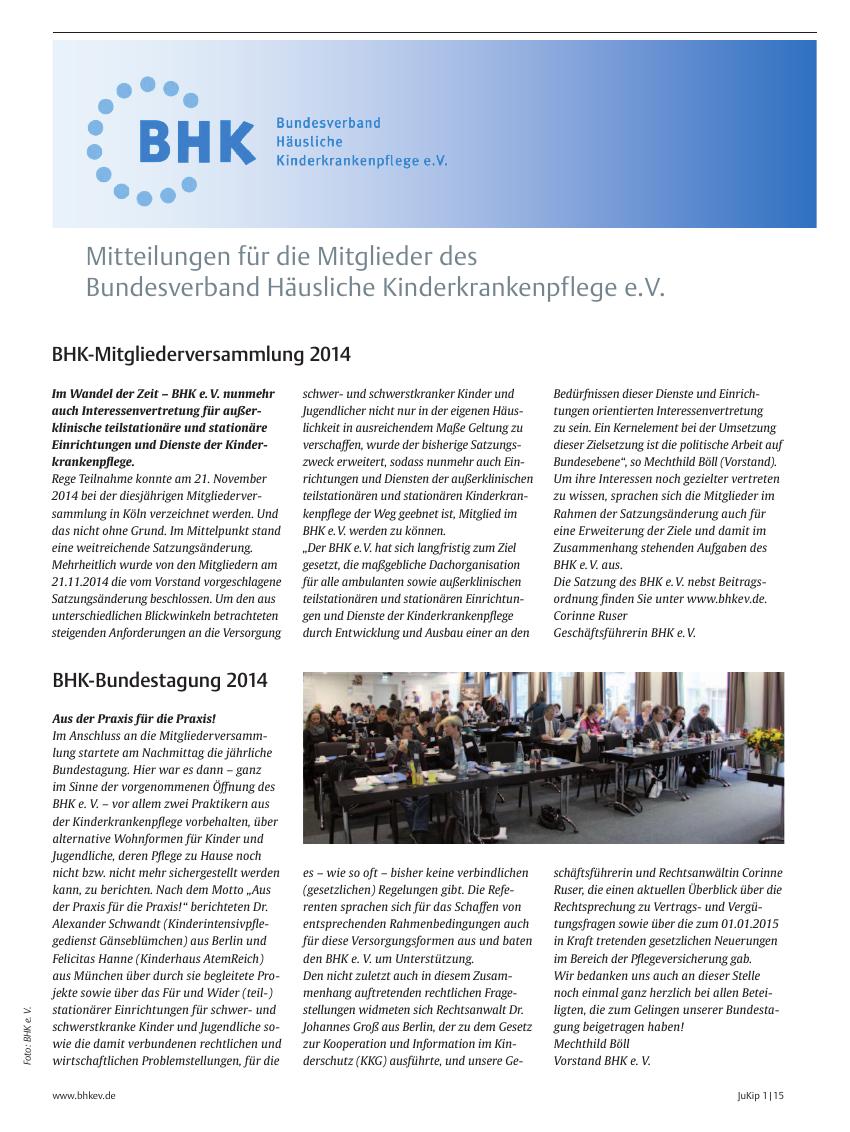 Vorschauseite 1: Mitteilungen für die Mitglieder des Bundesverband Häusliche Kinderkrankenpflege e.V.