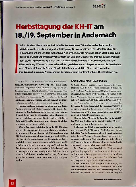 Vorschauseite 1: Herbsttagung der KH-IT am 18./19. September in Andernach