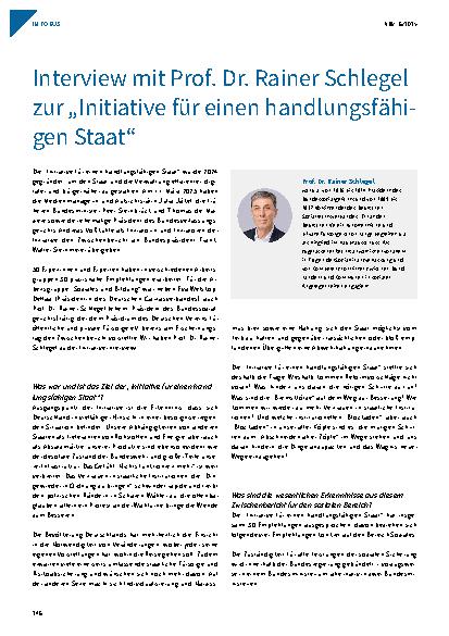 Vorschauseite 1: Interview mit Prof. Dr. Rainer Schlegel zur „Initiative für einen handlungsfähigen Staat“