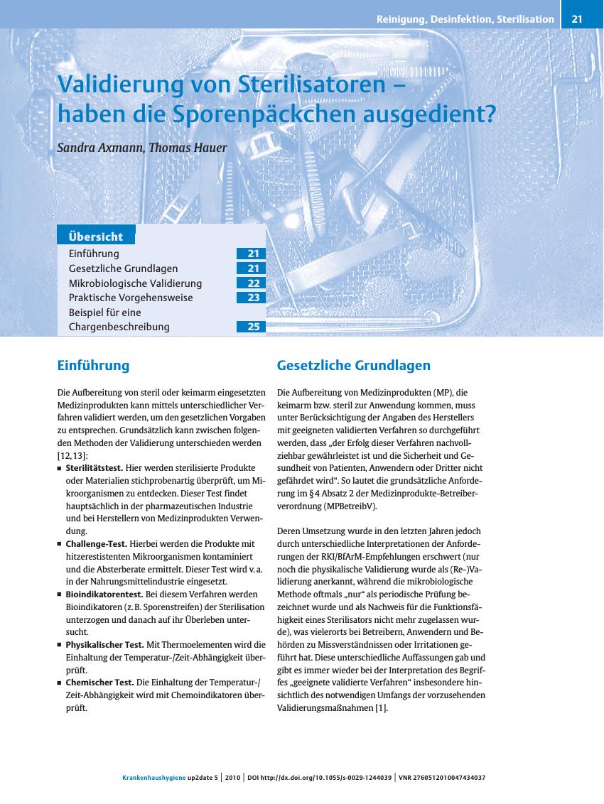 Vorschauseite 1: Validierung von Sterilisatoren – haben die Sporenpäckchen ausgedient?