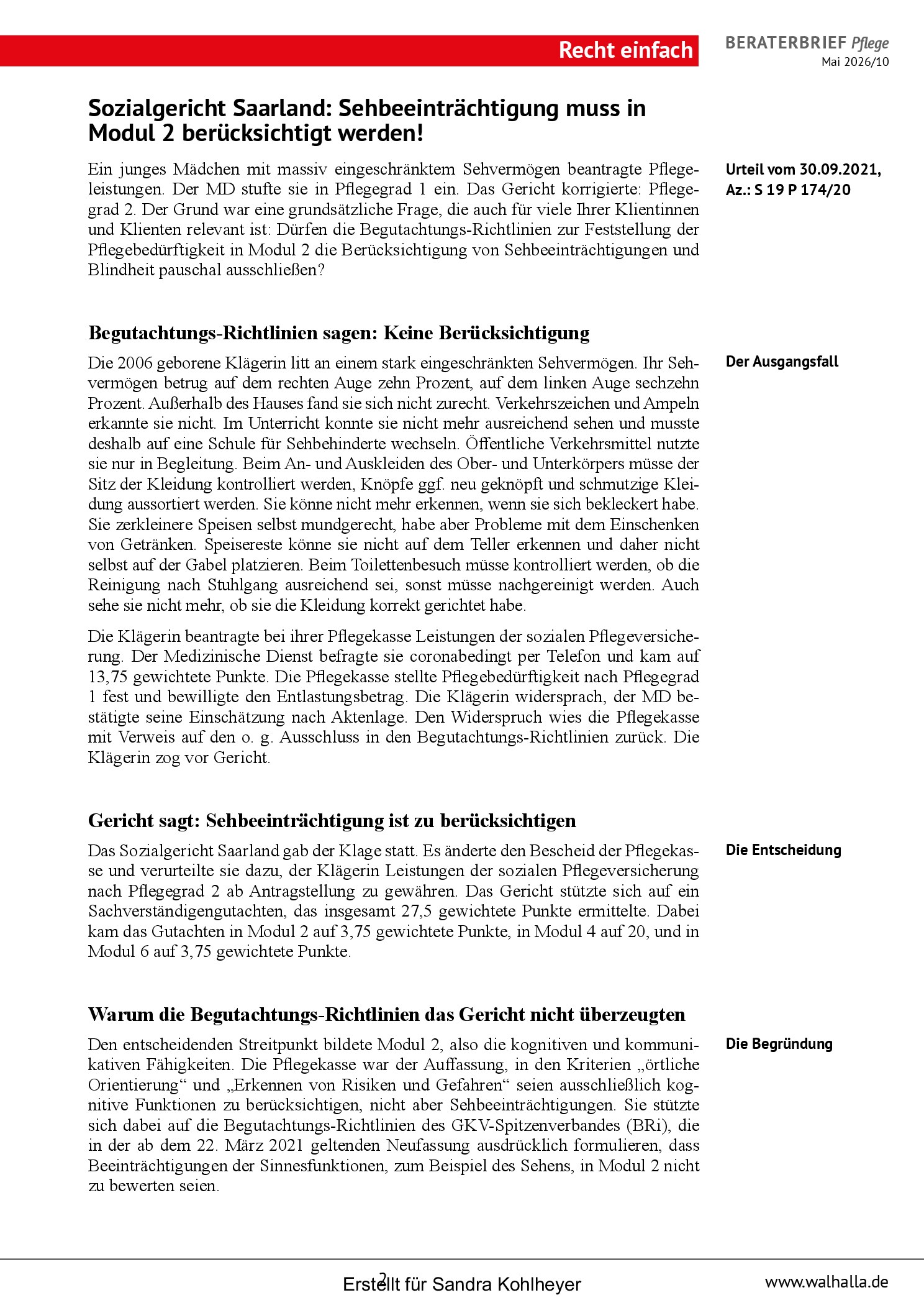 Vorschauseite 2: Beraterbrief Pflege, Ausgabe Mai 2026/10