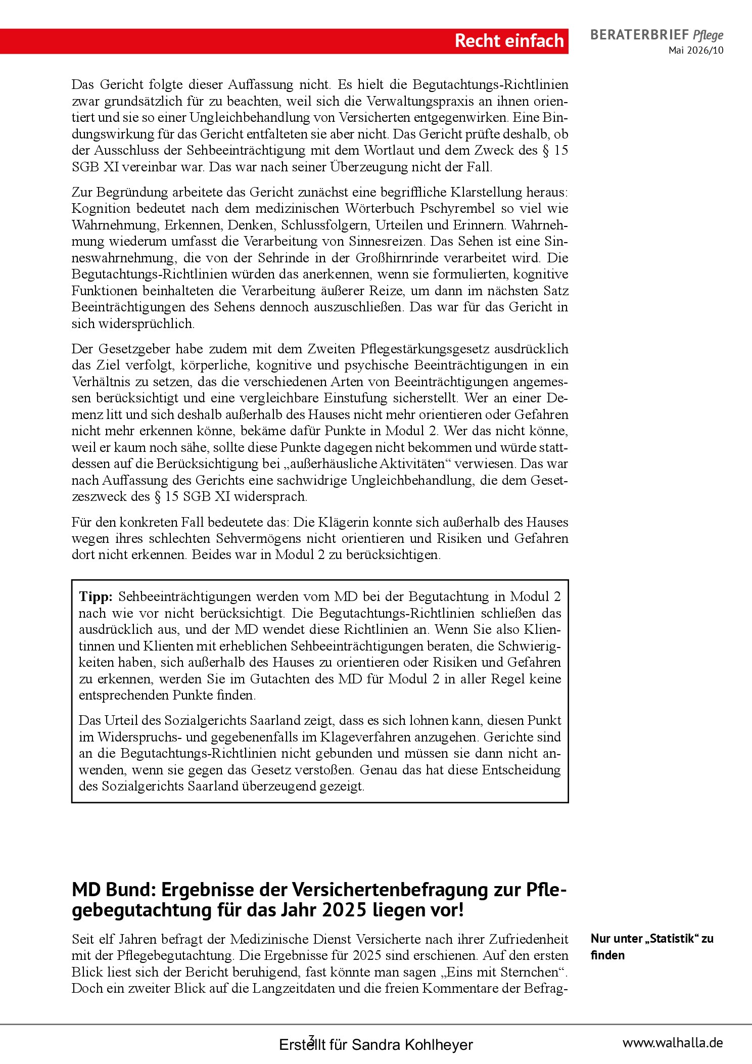 Vorschauseite 3: Beraterbrief Pflege, Ausgabe Mai 2026/10