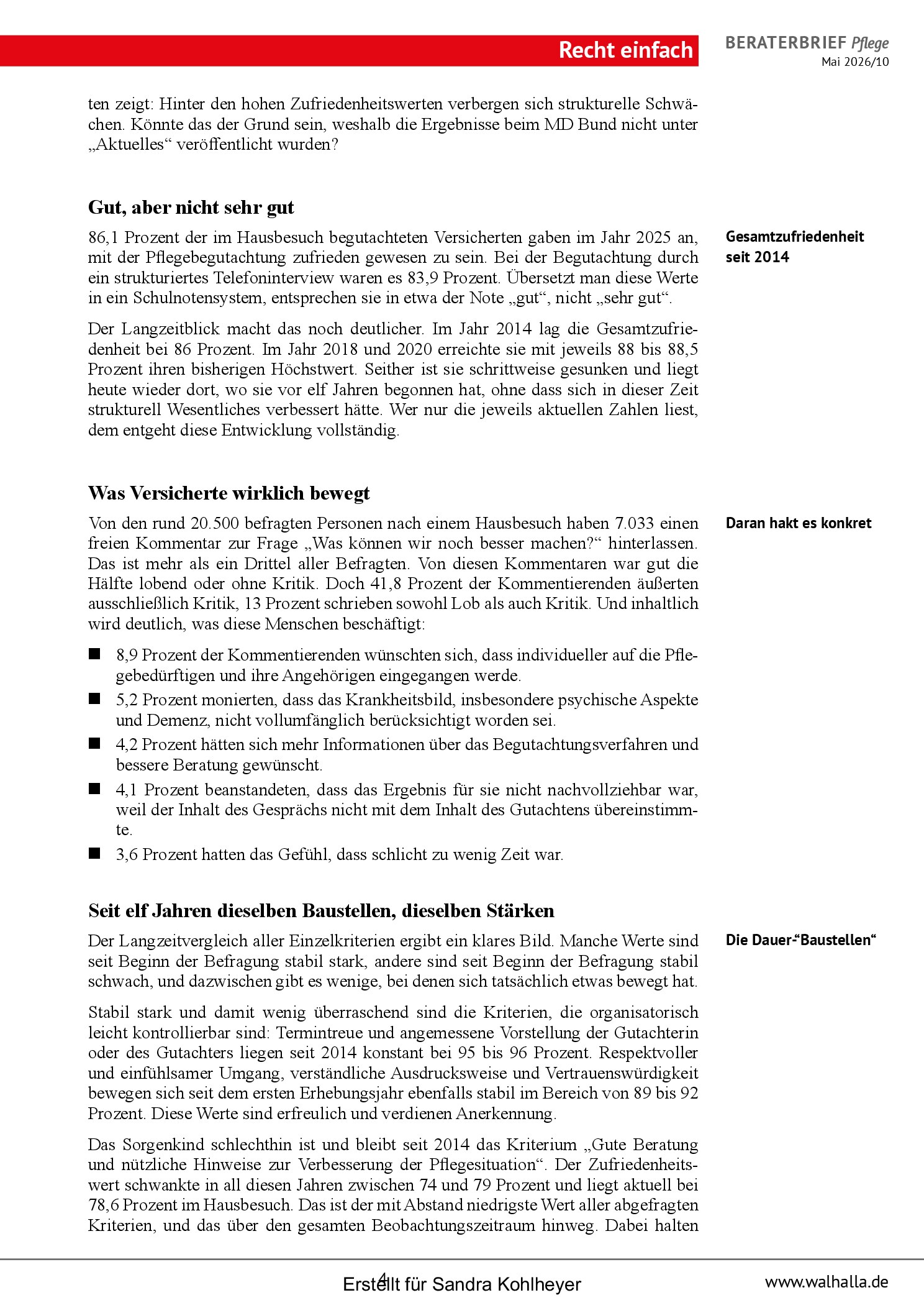 Vorschauseite 4: Beraterbrief Pflege, Ausgabe Mai 2026/10