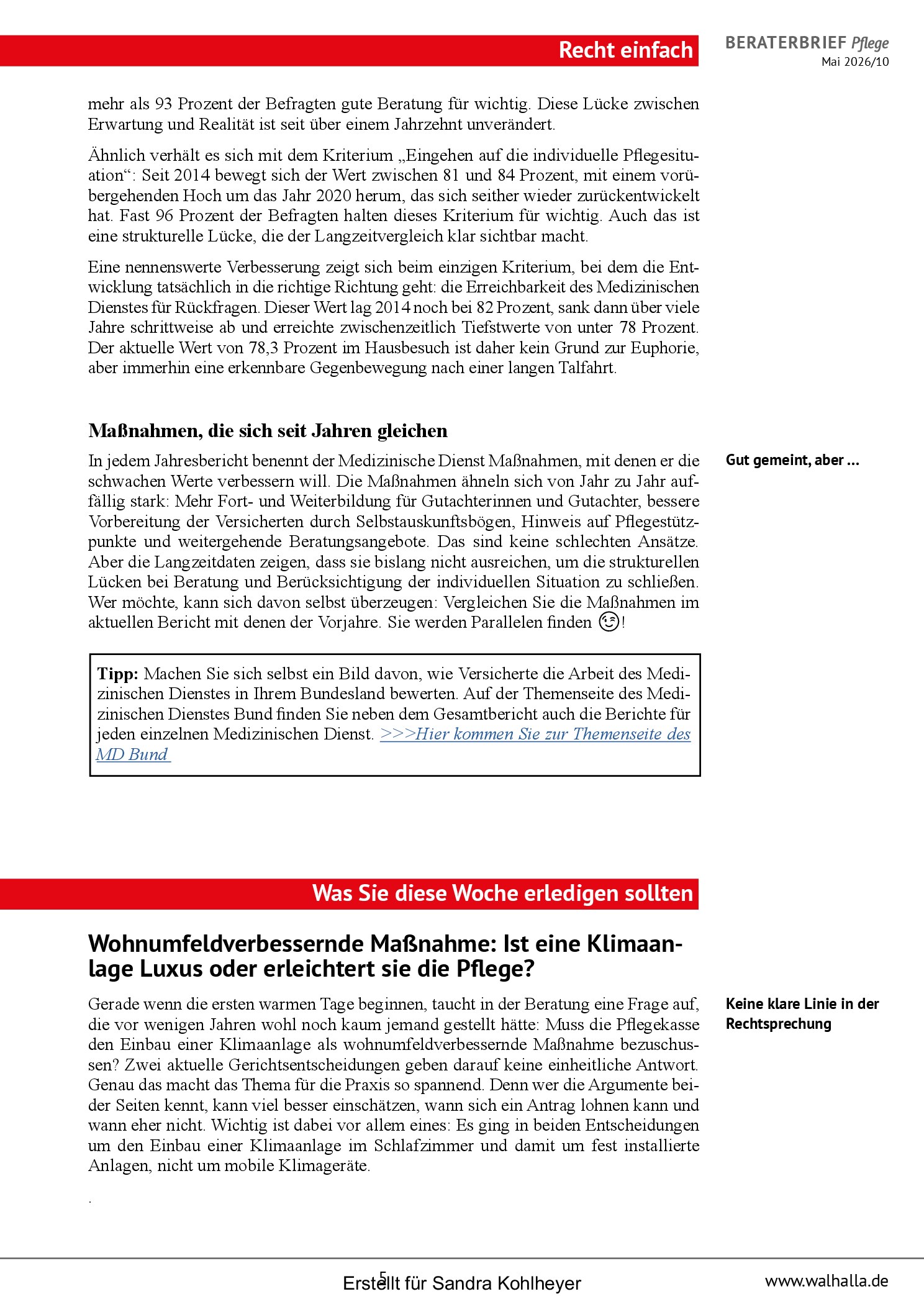Vorschauseite 5: Beraterbrief Pflege, Ausgabe Mai 2026/10