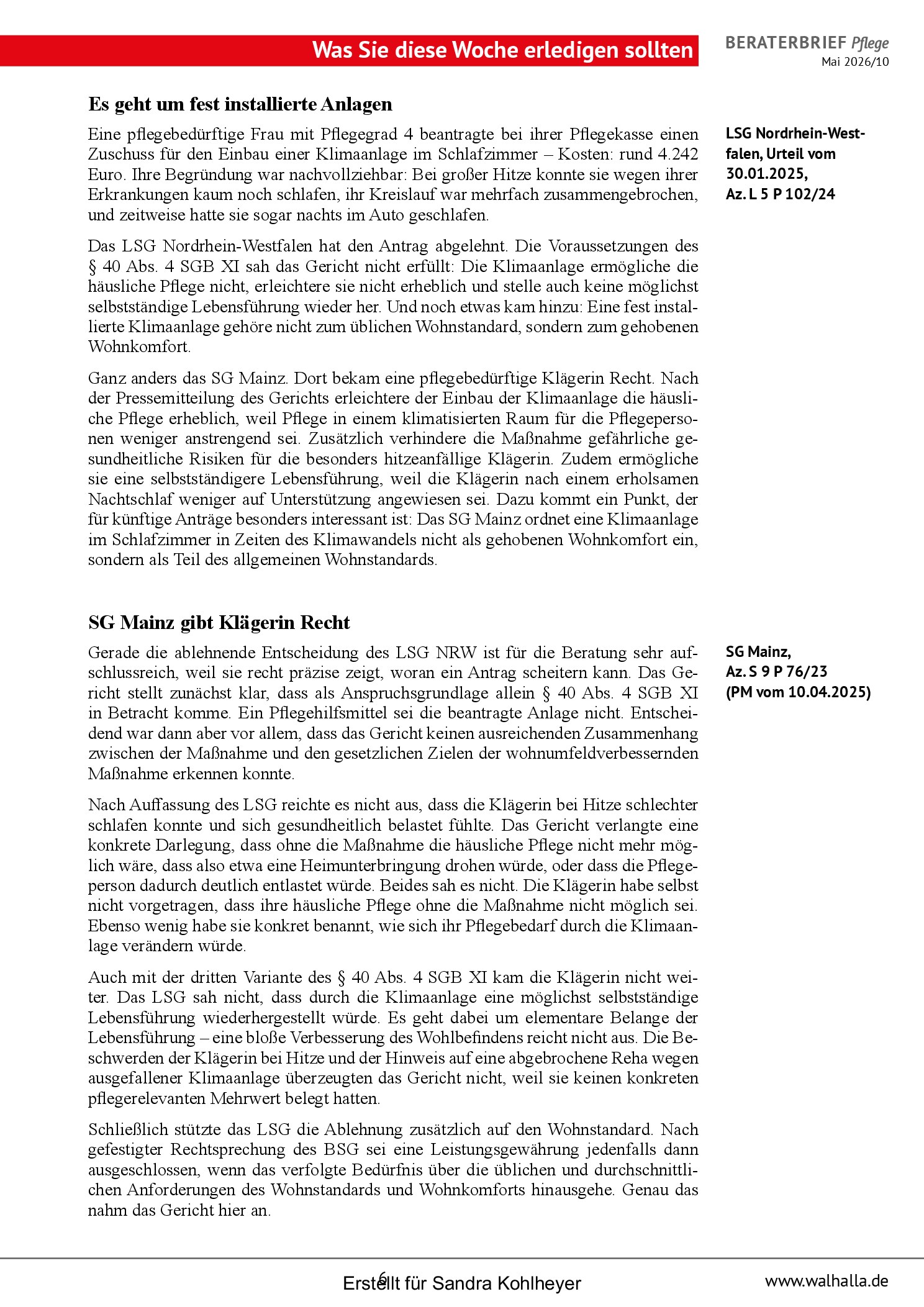 Vorschauseite 6: Beraterbrief Pflege, Ausgabe Mai 2026/10