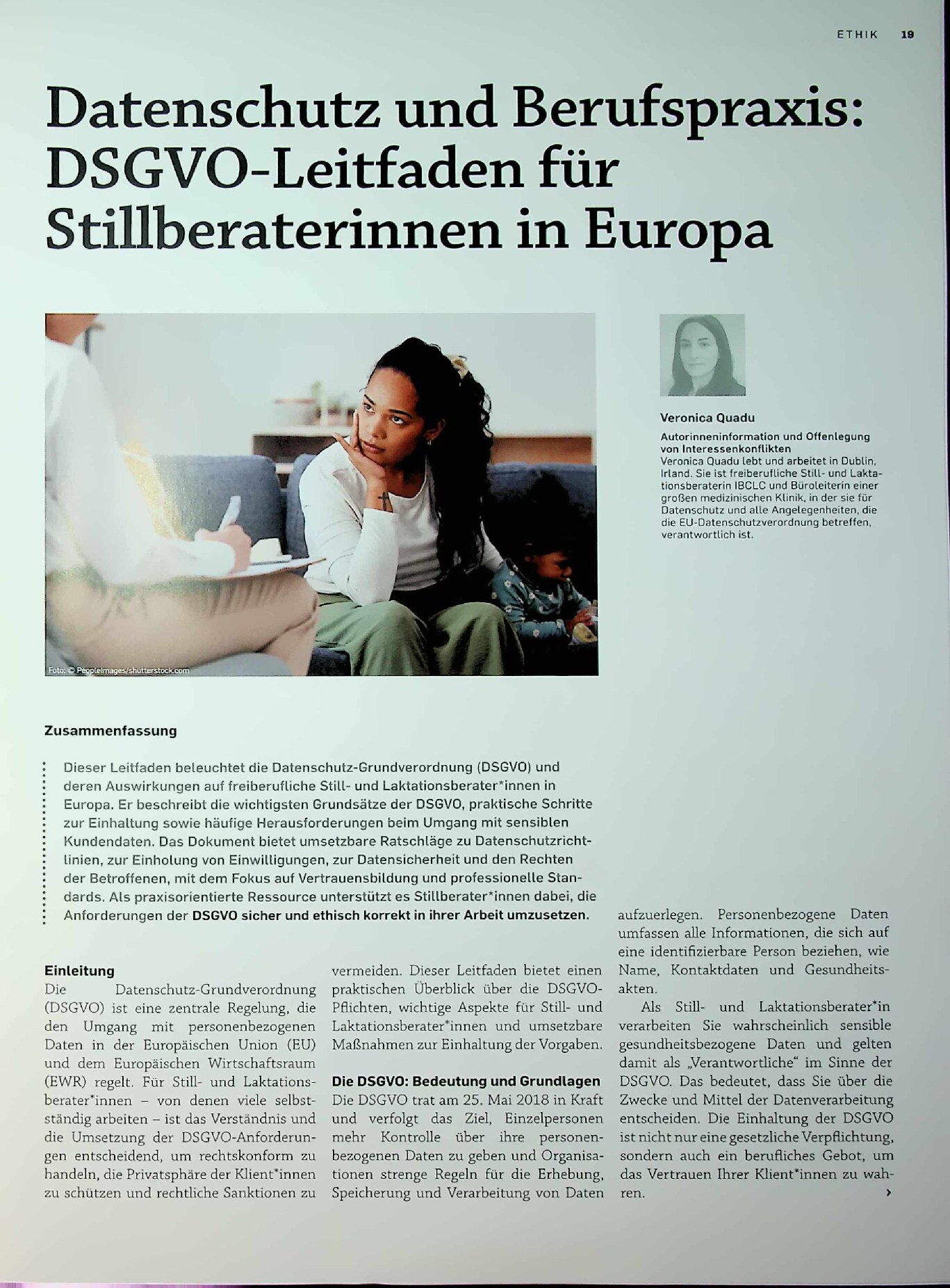 Vorschauseite 1: Datenschutz und Berufspraxis: DSGVO-Leitfaden für Stillberaterinnen in Europa