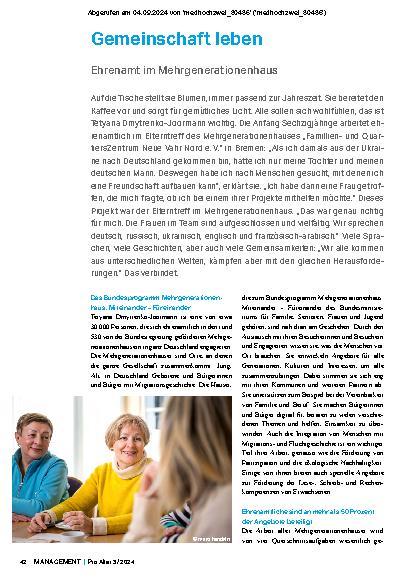 Vorschauseite 1: Gemeinschaft leben Ehrenamt im Mehrgenerationenhaus