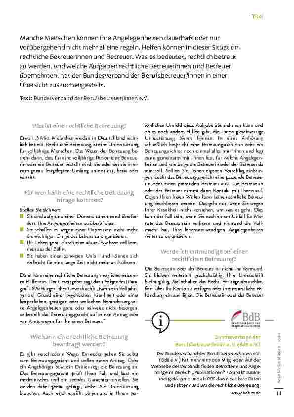 Vorschauseite 2: Rechtliche Betreuung - Hilfe in besonderen Lebenslagen