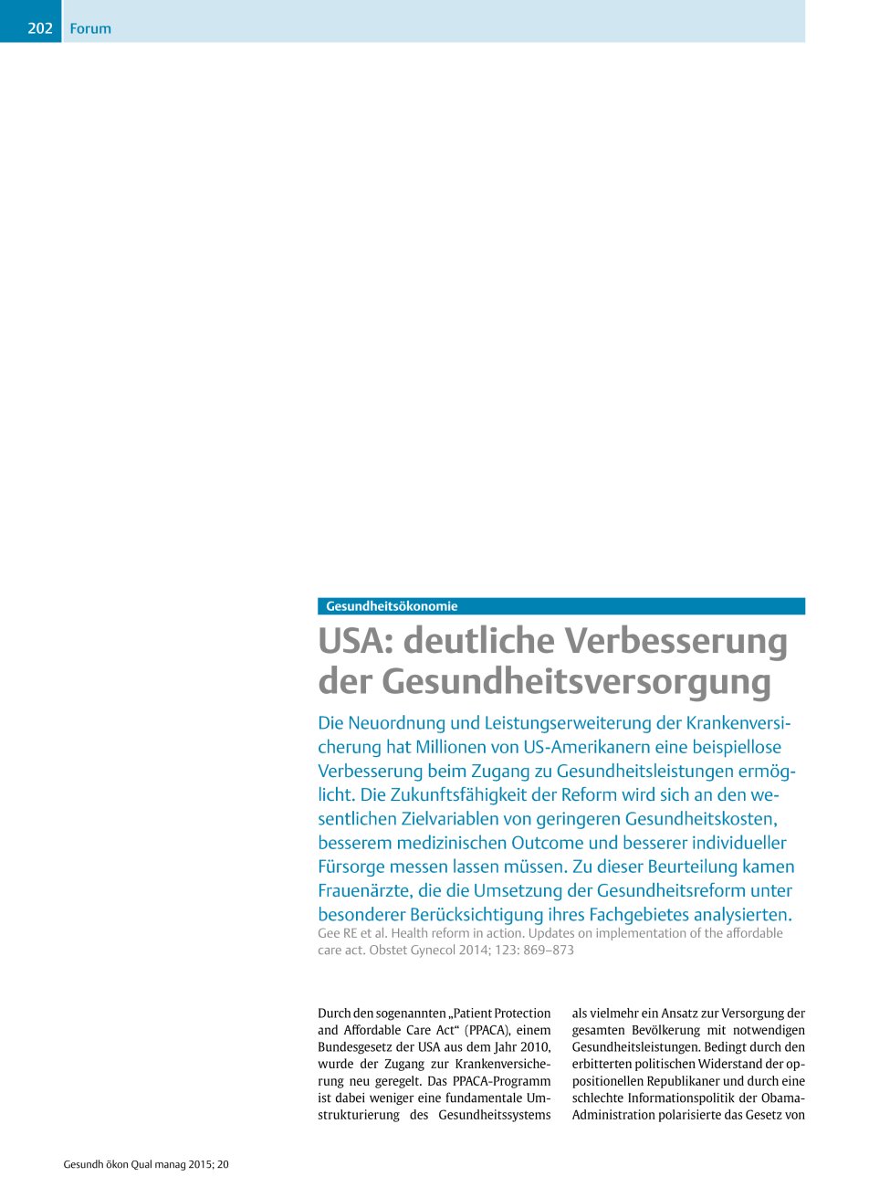 Vorschauseite 1: Gesundheitsökonomie – USA: deutliche Verbesserung der Gesundheitsversorgung