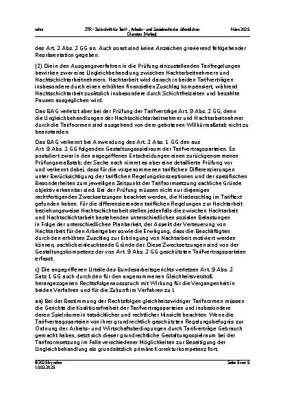 Vorschauseite 5: Erfolgreiche Verfassungsbeschwerden wegen unzureichender Beachtung der Tarifautonomie bei tariflichen Nachtzuschlägen