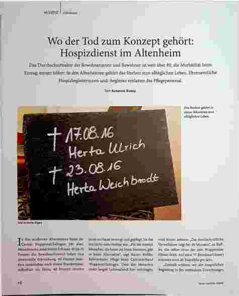 Vorschauseite 1: Wo der Tod zum Konzept gehört: Hospizdienst im Altenheim