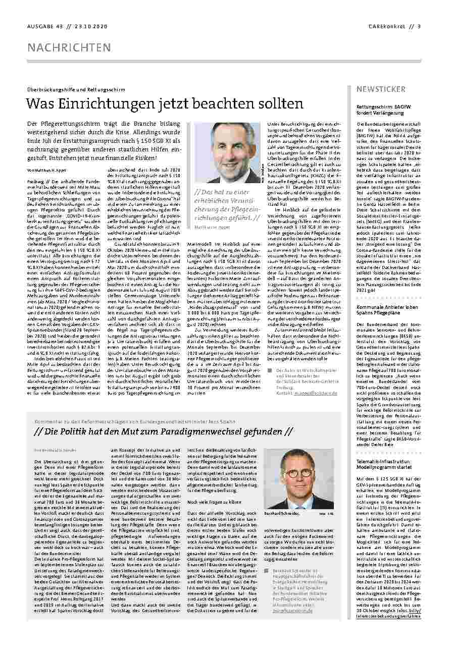Vorschauseite 1: Was Einrichtungen jetzt beachten sollten