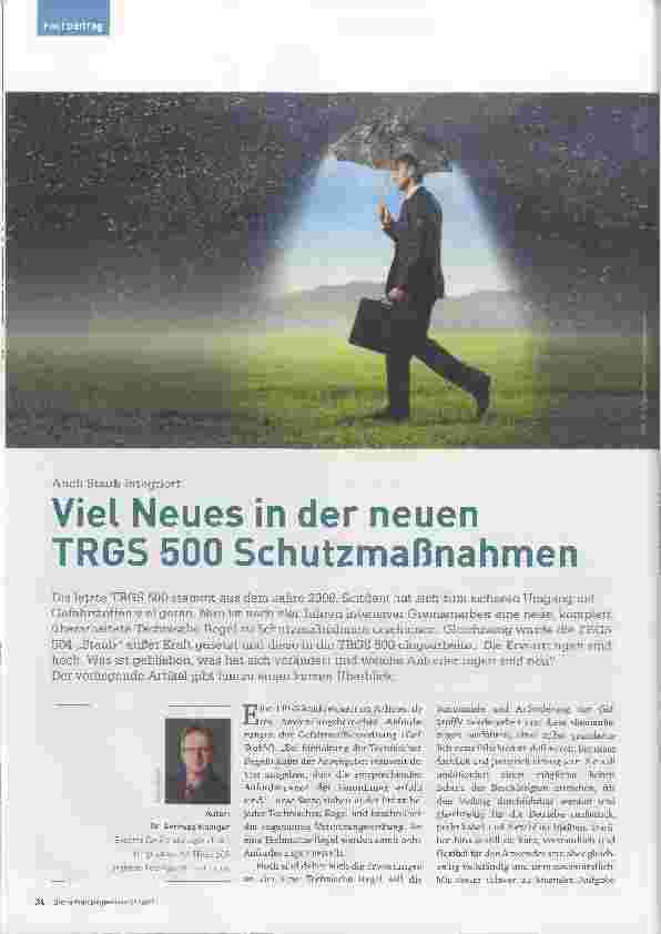 Vorschauseite 1: Viel Neues in der neuen TRGS 500 Schutzmaßnahmen