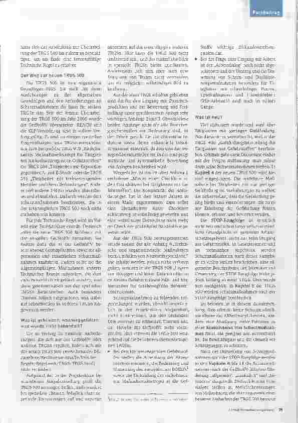 Vorschauseite 2: Viel Neues in der neuen TRGS 500 Schutzmaßnahmen