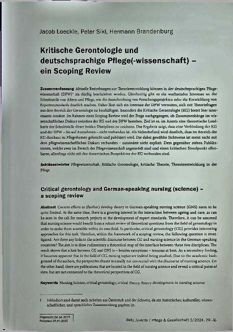 Vorschauseite 1: Kritische Gerontologie und deutschsprachige Pflege(-wissenschaft) - ein Scoping Review