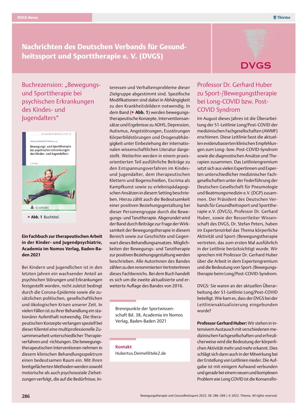 Vorschauseite 1: Nachrichten des Deutschen Verbands für Gesundheitssport und Sporttherapie e. V. (DVGS)