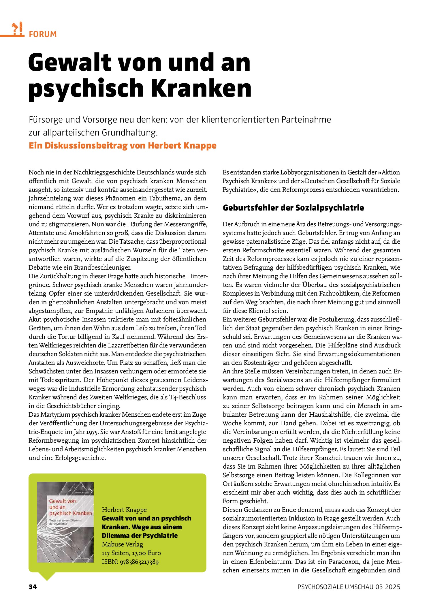 Vorschauseite 1: Gewalt von und an psychisch Kranken