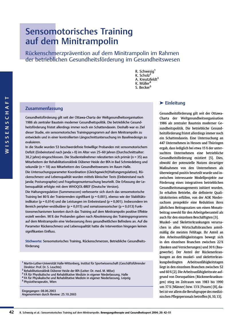 Vorschauseite 1: Sensomotorisches Training auf dem Minitrampolin